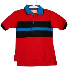 Vintage 90s Sprockets Mervyns Striped Red Blue Polo Shirt USA Boys - 3 3T